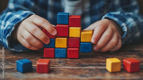 Child Builds with Colorful ...