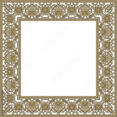 Vector gold with black square Turkish national ornament. Ottoman border, frame. Ethnic floral rectangle, Seljuk Turks pattern. Decoration of the Sultan's palaces