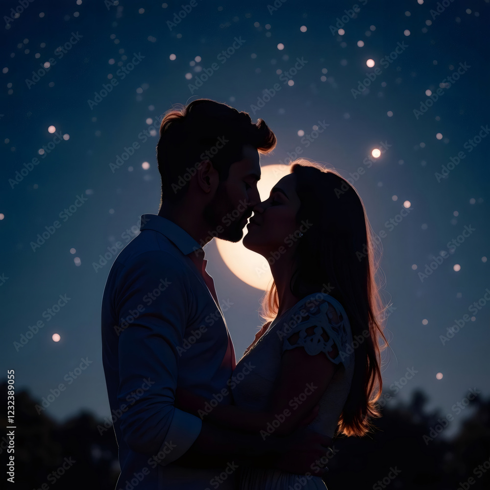a couple kissing in front of the moon a couple kissing in front of the moon