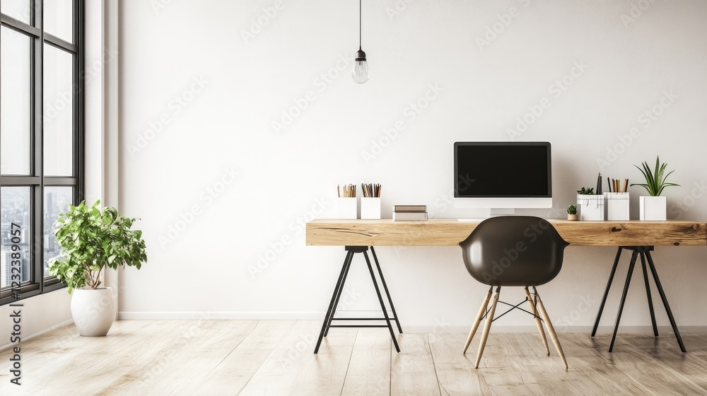 A comfortable ergonomic computer chair placed in a minimalist workspace with neutral tones A comfortable ergonomic computer chair placed in a minimalist workspace with neutral tones