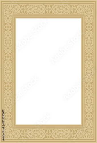 Vector golden square Turkish national ornament. Ottoman border, frame. Ethnic floral rectangle, Seljuk Turks pattern. Decoration of the Sultan's palaces