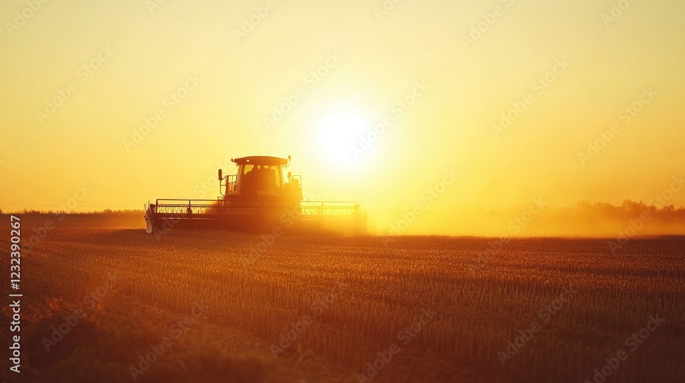 Fototapeta premium A farmer's machinery working diligently to prepare soil for planting crops in a fertile field.