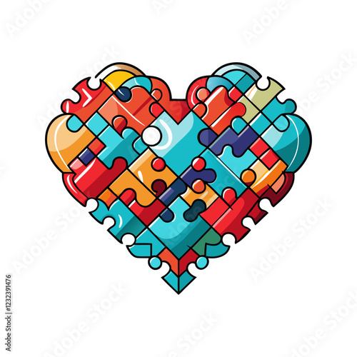 Autism Awareness Puzzle Heart Element Vector Illustration