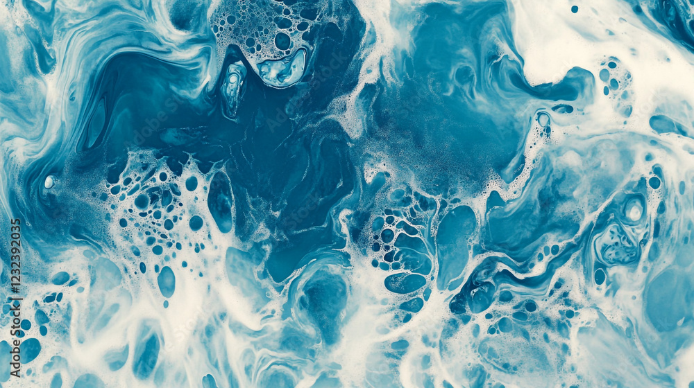 Naklejka premium Abstract Blue White Swirling Fluid Acrylic Paint Texture Background Art Sea Water Ocean Image Color 