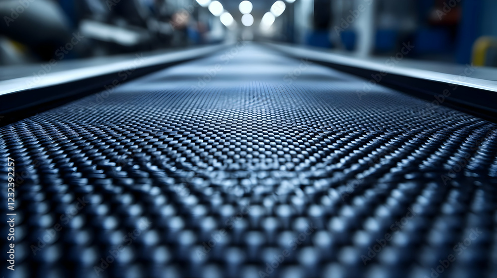 Fototapeta premium Close-Up of Textured Moving Walkway Surface in a Blurred Corridor