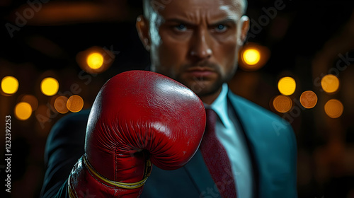 Businessman Wears Boxing Gl...