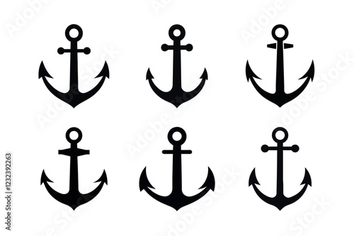 anchor  silhouette vector icon set design