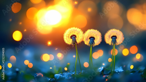 Three Dandelions Glow in th...
