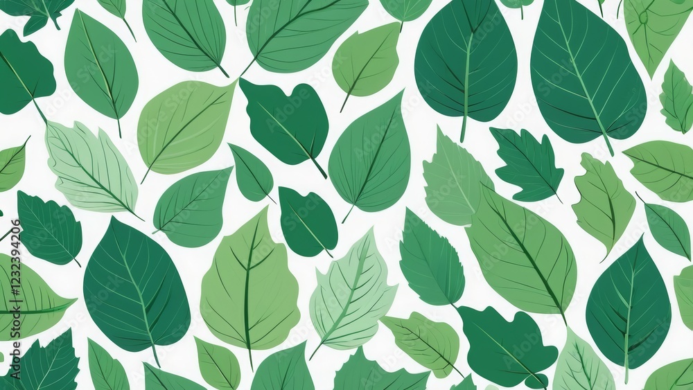 Fototapeta premium pattern of leaves in a flat style on a white background. Perfect for nature-inspired designs, textiles, wallpapers, packaging, and digital projects