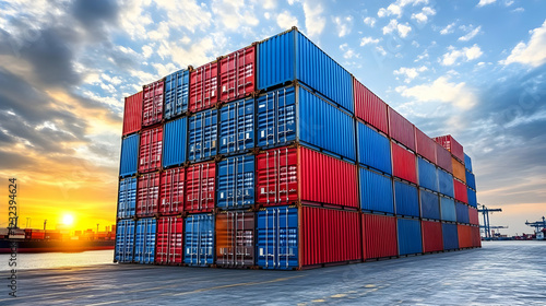 Stacked Cargo Containers at...