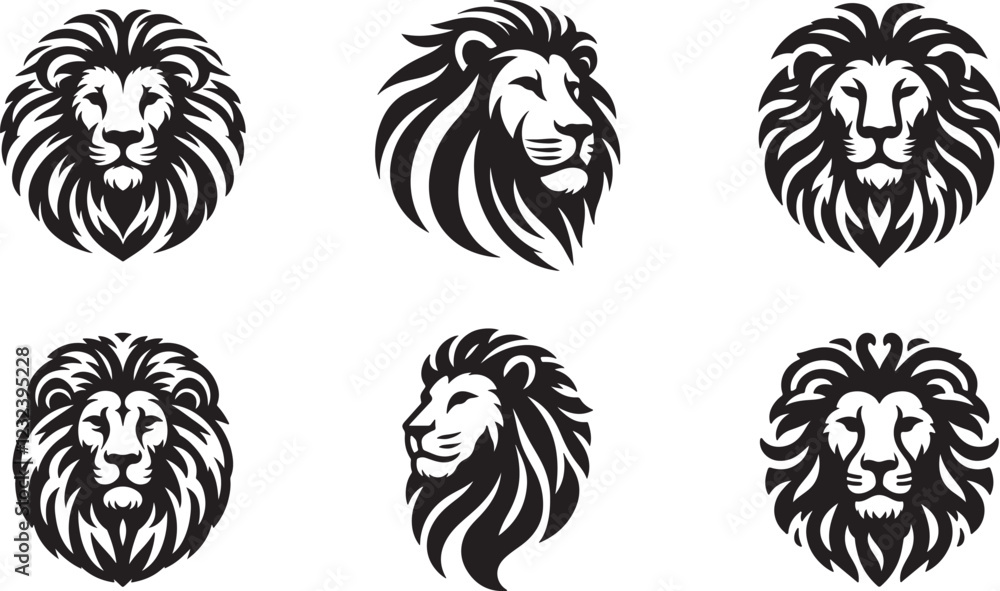 a set of lion head vector logo icon illustration silhouette a set of lion head vector logo icon illustration silhouette