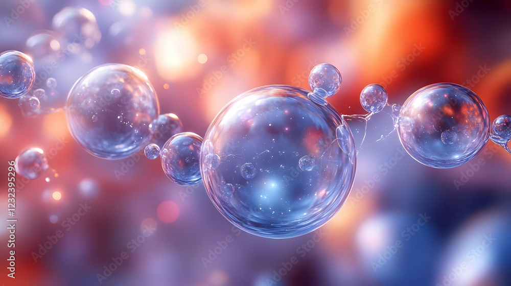 Transparent Bubbles Connected and Floating with Colorful Background Abstract 3D Render Illustration. Transparent Bubbles Connected and Floating with Colorful Background Abstract 3D Render Illustration.