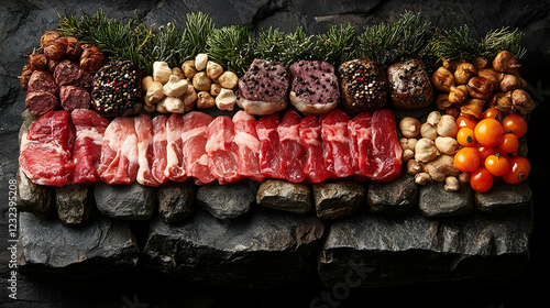Raw Meat, Vegetables, Nuts,...