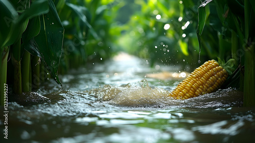 Ear of Corn Floats in Irrig...
