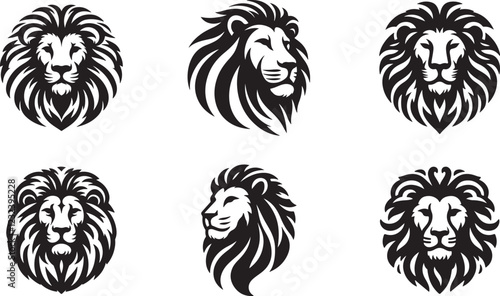 a set of lion head vector logo icon illustration silhouette	