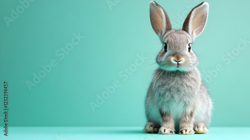 Adorable Gray Rabbit Sits A...