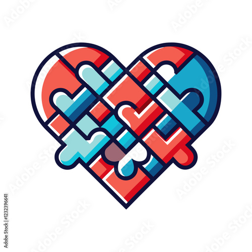 Autism Awareness Puzzle Heart Element Vector Illustration