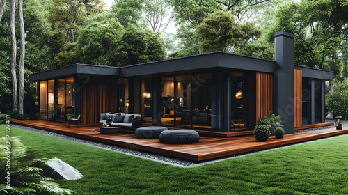 Modern house nestled in a l...