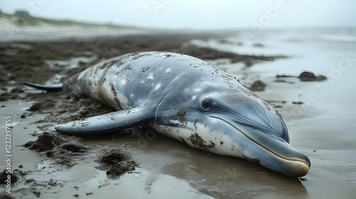 Beached Dolphin Lies on the...