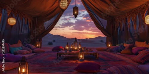 Serene Desert Sunset: Luxurious Berber Tent at Dusk