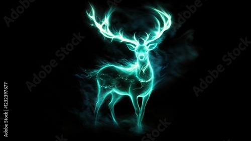 Luminous Stag Patronus, dark background, fantasy art, magic