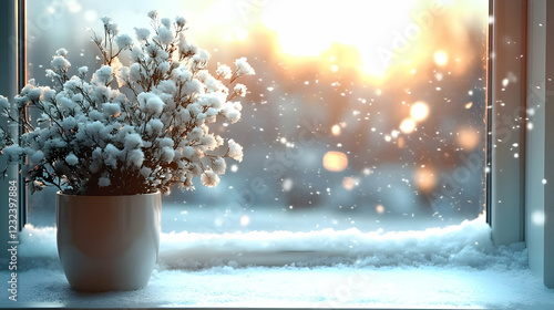 Snow-Covered Plant Sits on ...