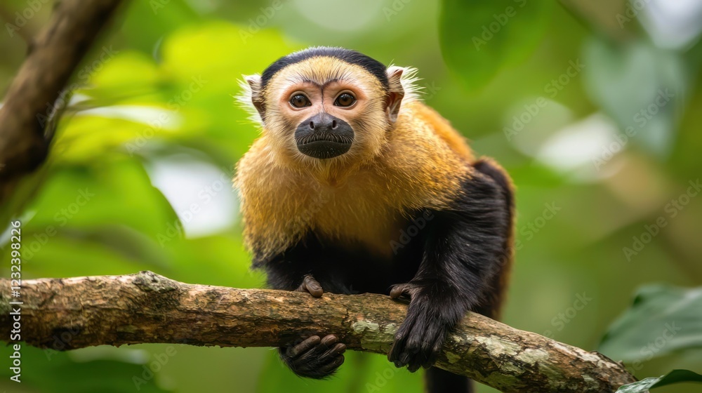 Fototapeta premium A wild monkey on a tree branch during a jungle trek.