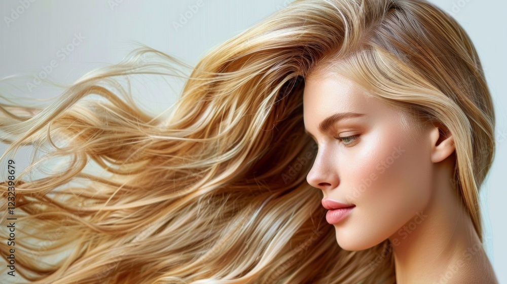 Girl with healthy shining blond hairs. Girl with healthy shining blond hairs.
