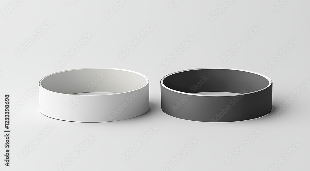 Two blank wristbands, one white and one black, on a white background. Two blank wristbands, one white and one black, on a white background.