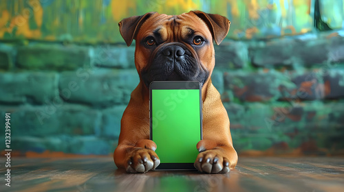 Cute Dog Holds Smartphone w...