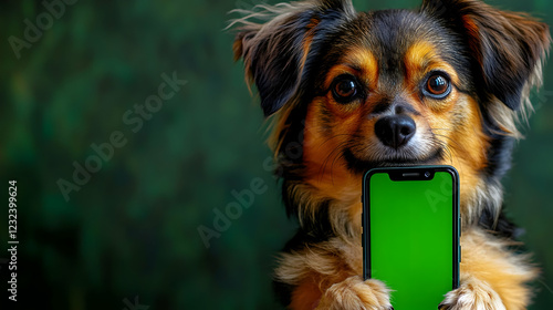 Cute Dog Holds Smartphone w...