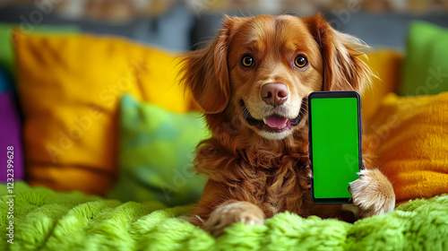 Cute Dog Holds Smartphone w...