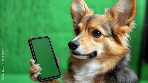 Cute Dog Holds Smartphone w...