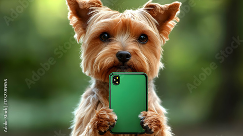 Cute Dog Holds a Green Scre...