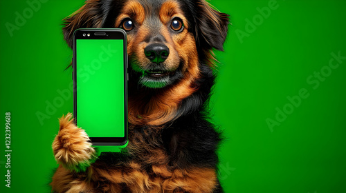 Dog Holds Smartphone with G...