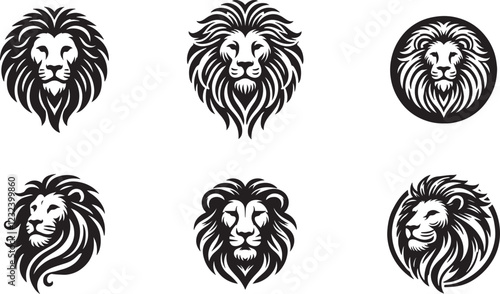 a set of lion head vector logo icon illustration silhouette	
