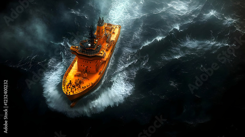 Orange Ship Navigates Throu...