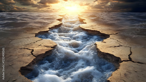River Flows Through Cracked...