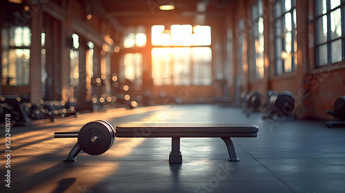 Weight Bench and Barbell in...