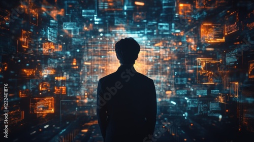 Wallpaper Mural Businessperson Facing Digital Data Stream Growth Leadership Technology Torontodigital.ca