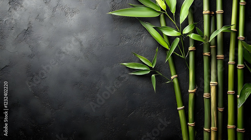 Green Bamboo Stalks and Lea...