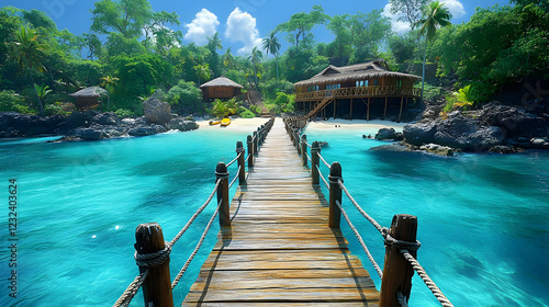 Wooden Pier Leads to Tropic...