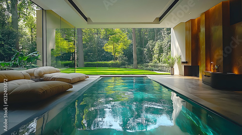 Indoor Pool Reflects Lush G...