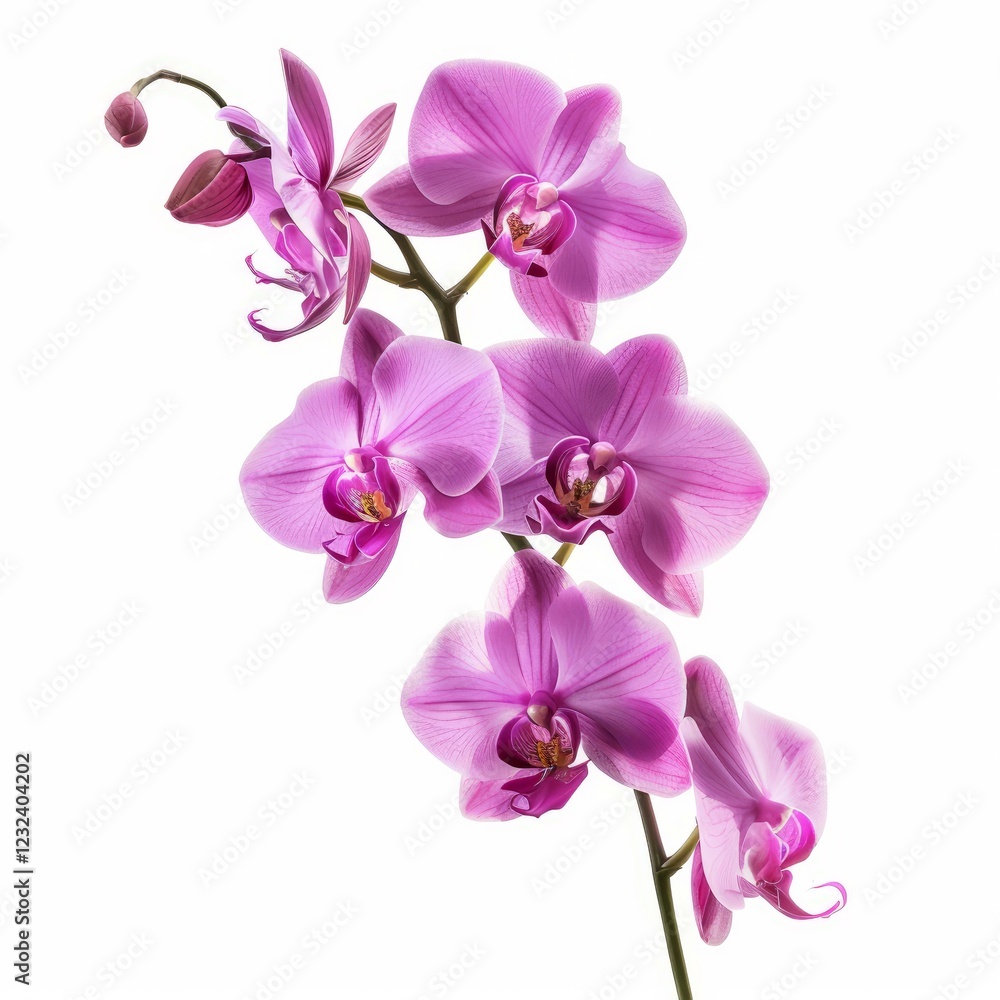 Purple orchid branch with multiple blooming flowers and buds isolated on a white background Purple orchid branch with multiple blooming flowers and buds isolated on a white background