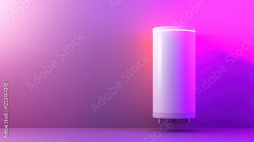 A white rectangular water heater floating on a gradient purple background photo