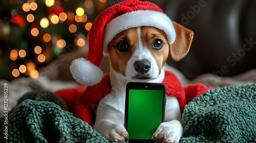 Cute Dog in Santa Hat Shows...