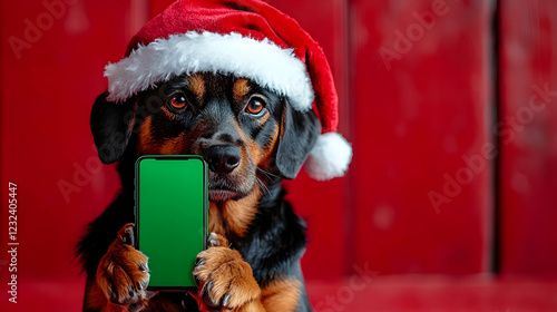 Adorable Dog in Santa Hat H...