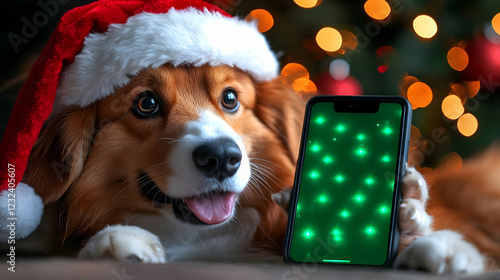Adorable Dog in Santa Hat H...