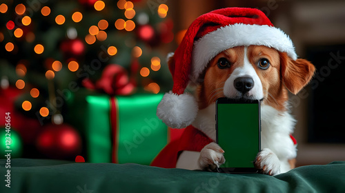 Adorable Dog in Santa Hat H...