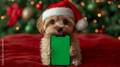 Adorable Dog in Santa Hat H...